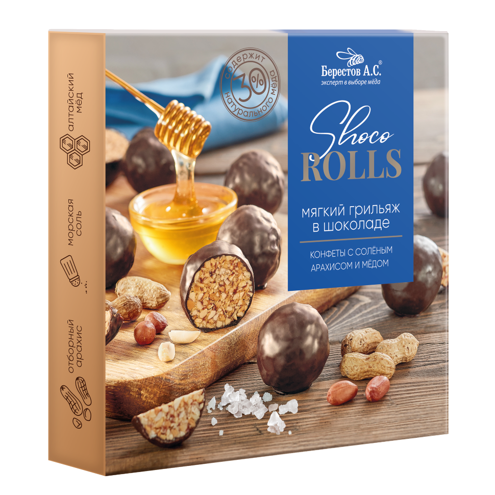  Берестов Shoco Rolls конфеты с арахисом, солью и медом, 135г   в Камень-на-Оби